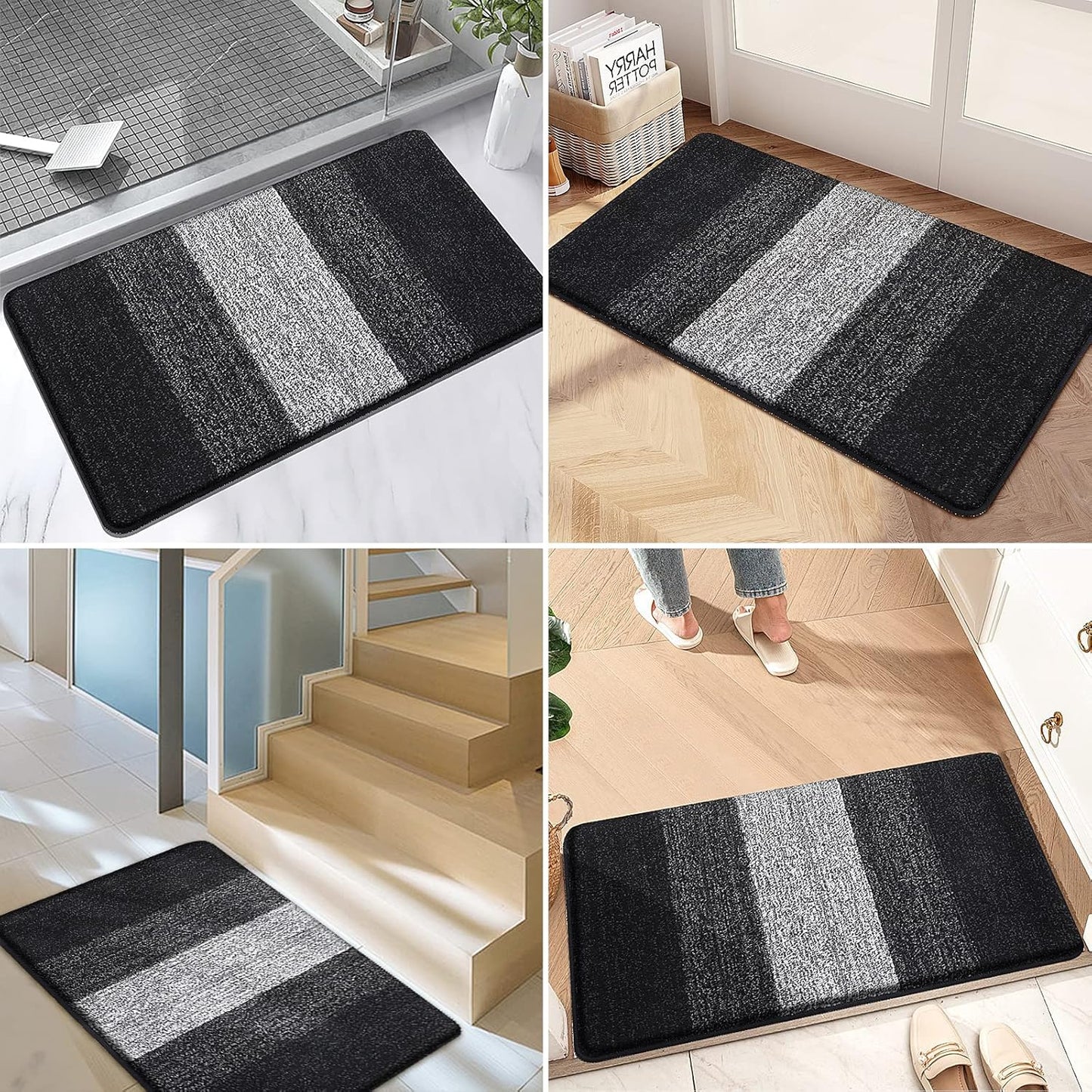 Grandaily Fußmatte für Innenbereich, 50 x 80 cm, rutschfest, Schmutzfänger, saugfähig, für die Haustür, waschbar, gestreift, für den Innenbereich, flach, Willkommensmatte, Eingangsmatte, Grau
