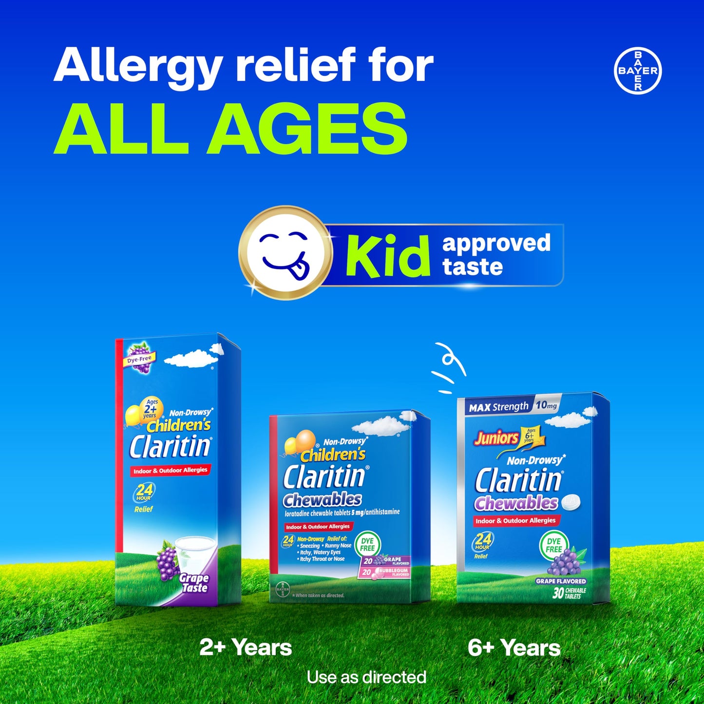 Claritin Children's Allergy Medicine,24-Hour Non-Drowsy Loratadine 5mg,Antihistamine Liquid for Kids Aged 2 Years and Older,Grape Flavored,8 fl oz.,(Pack of 2)