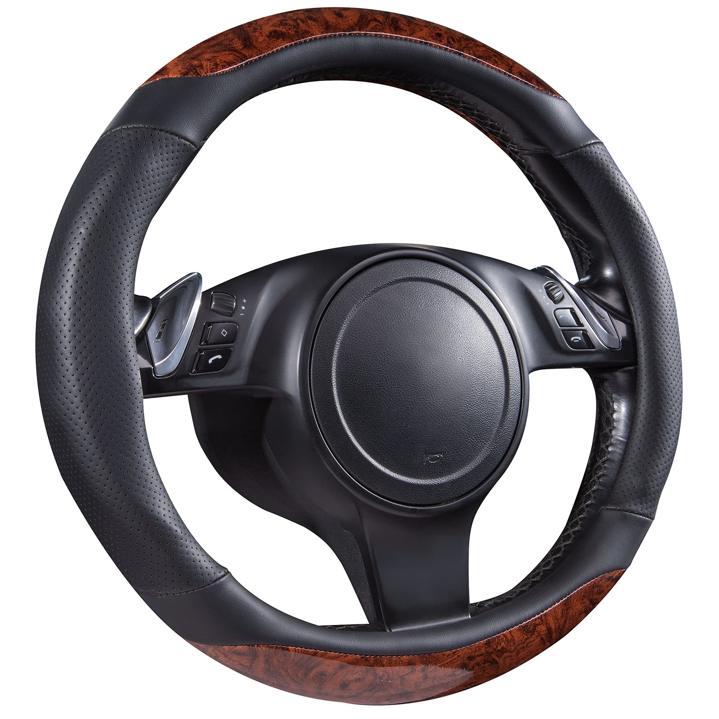 CAR PASS Line Rider Mikrofaser-Leder Sportlicher Lenkradbezug Universal Passend für 95% LKW, SUV, PKW, 36,8-38,1 cm Rutschfest Sicher Bequem Design (Schwarz-Grau)
