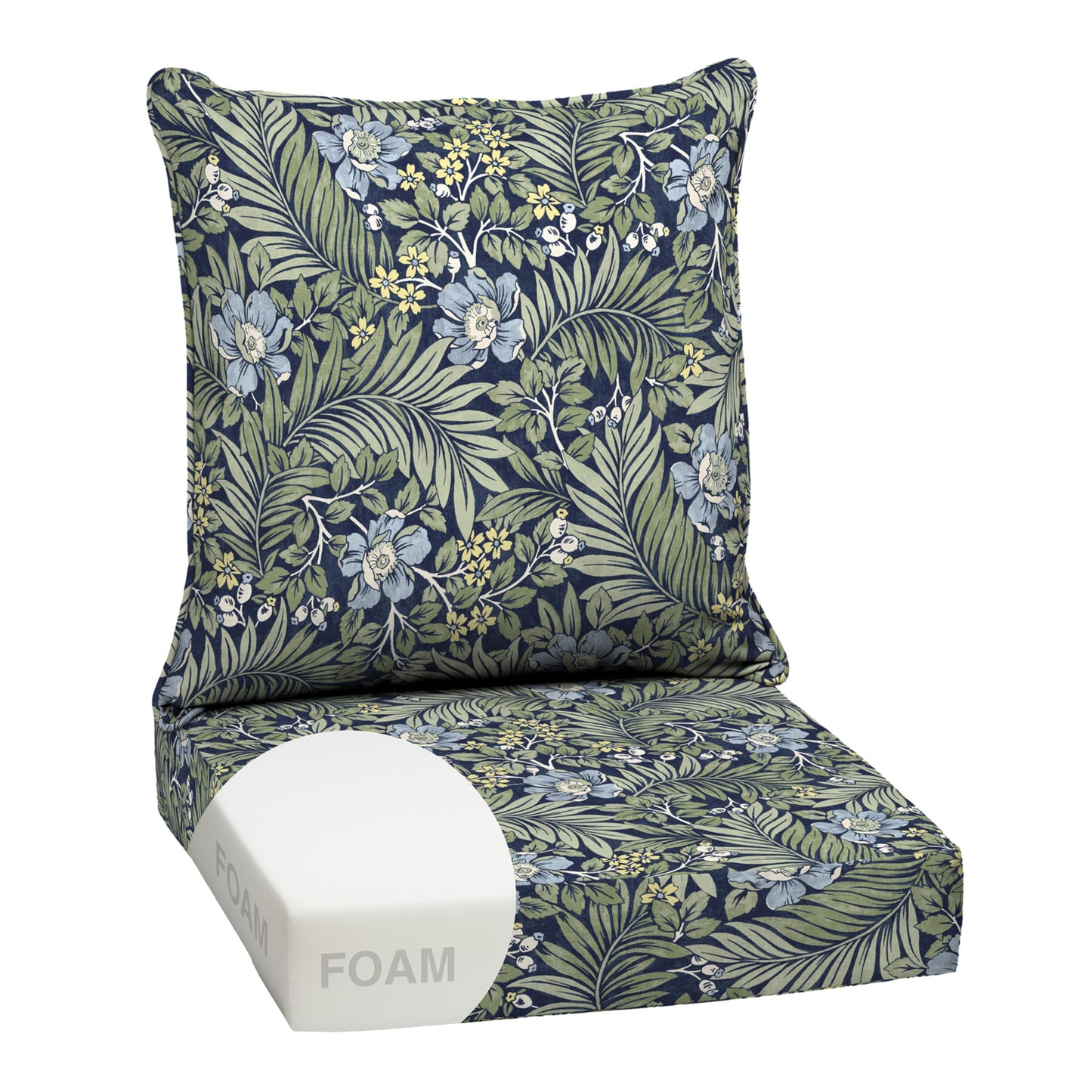 Arden Outdoor Foam Deep Seat Cushions Set, 24x24, Premium High-Density Foam, Never Flattens, Weather-Proof for Patio Chair Sofa Couch, Blue Shibori Stripe