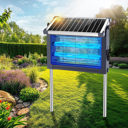 Solar Bug Zapper Outdoor, Waterproof Mosquito Zapper Outdoor Solar Powered, 4500V Electric Bug Zapper Indoor w/Smart Light Sensor, Mosquito Trap Fly Zapper for Patio Kitchen Garage Yard Camping