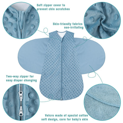 BSTOPPT Fleece Newborn Sleep Sack Baby Swaddle,3-Way Adjustable Wearable Blanket,2 Pack Fleece Swaddling sleeping bag TOG 2.0， (Blue&Green, 0-3 Months)