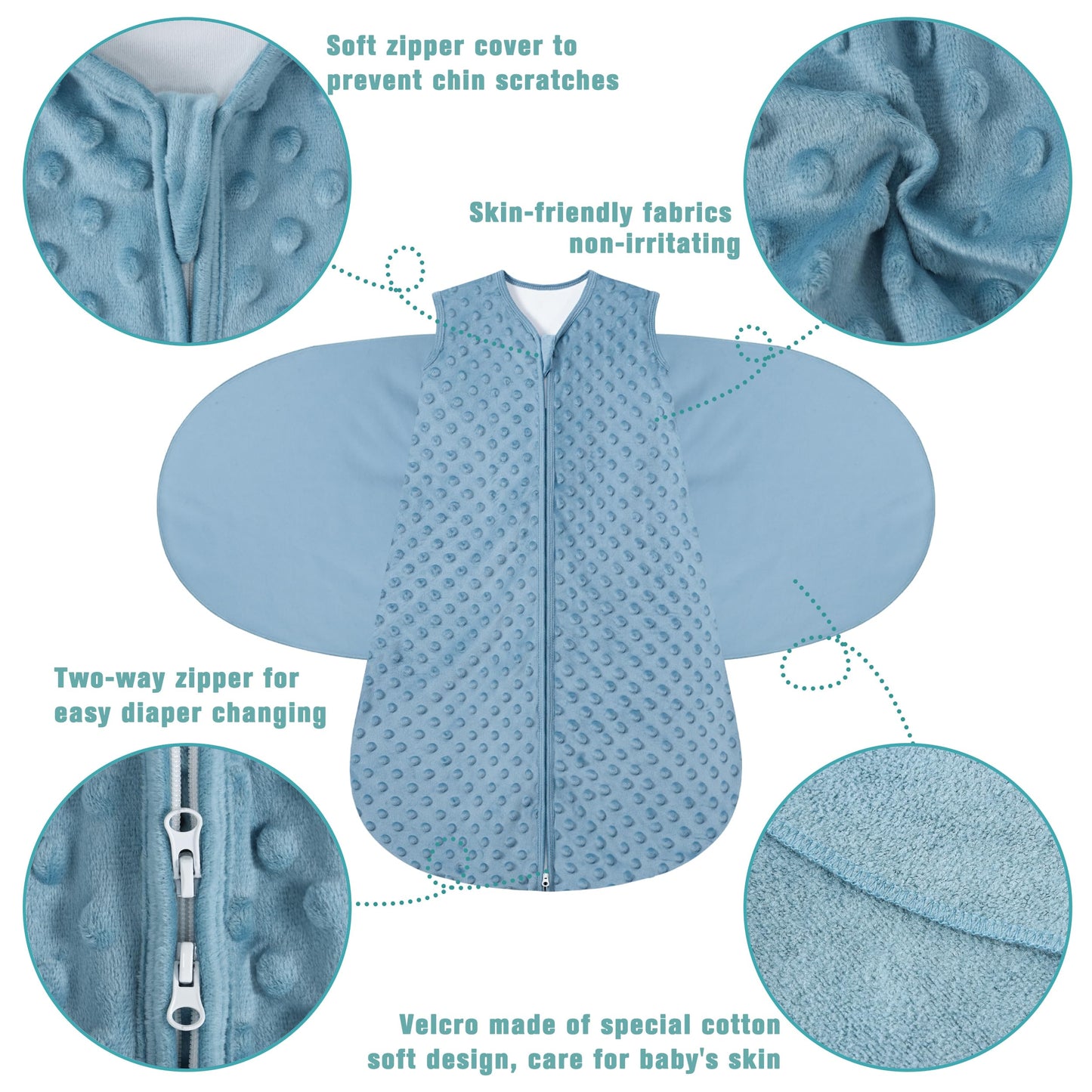 BSTOPPT Fleece Newborn Sleep Sack Baby Swaddle,3-Way Adjustable Wearable Blanket,2 Pack Fleece Swaddling sleeping bag TOG 2.0， (Blue&Green, 0-3 Months)