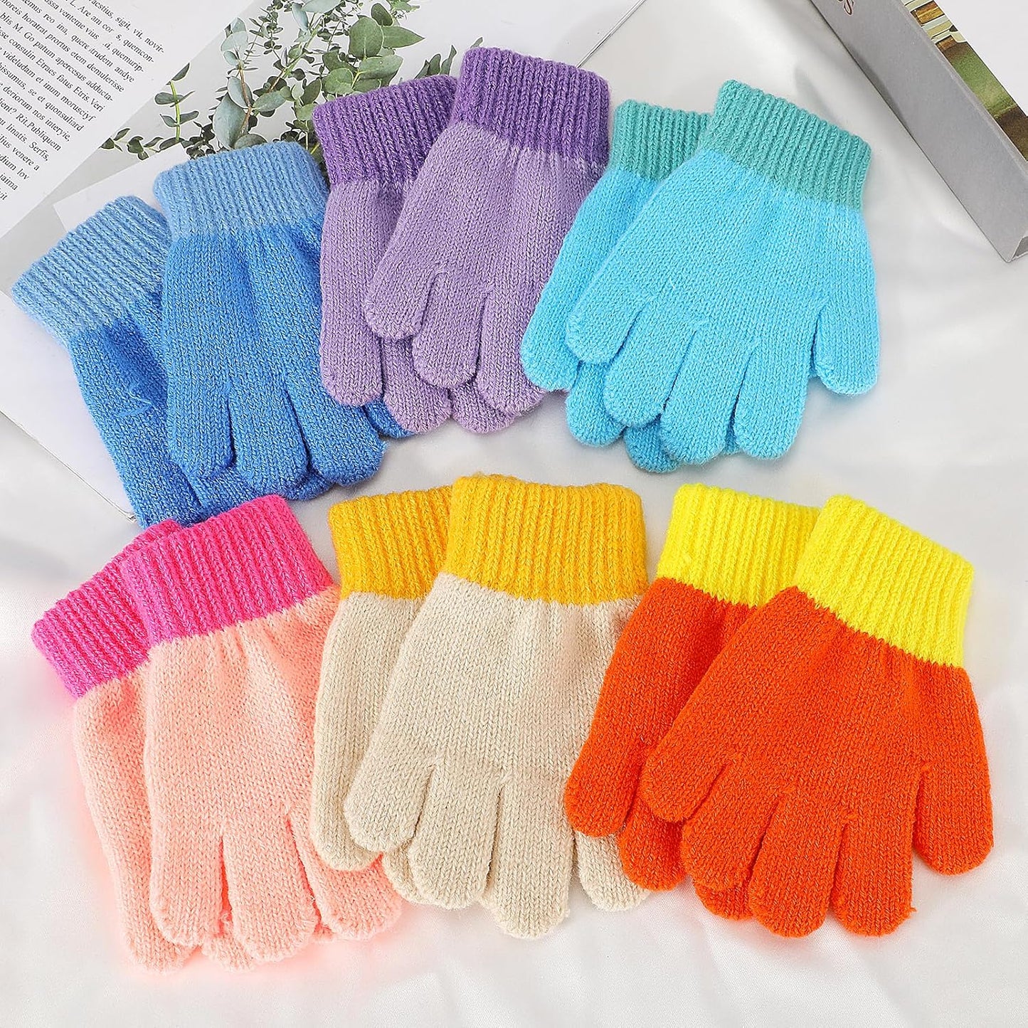 6 Paar Kleinkind Strickhandschuhe, Kinder Winter Kälteschutzhandschuhe Unisex Full Finger Stretchhandschuhe mit Bagger-Muster (Regenbogen)