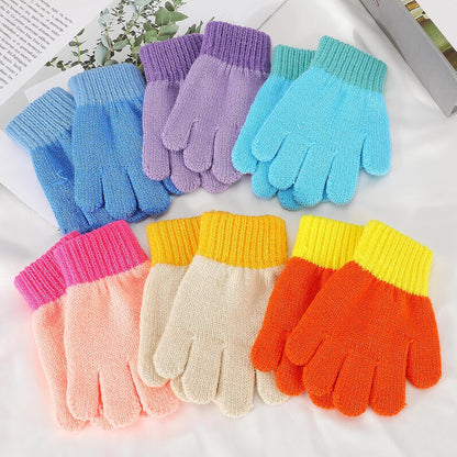 6 Paar Kleinkind Strickhandschuhe, Kinder Winter Kälteschutzhandschuhe Unisex Full Finger Stretchhandschuhe mit Bagger-Muster (Regenbogen)