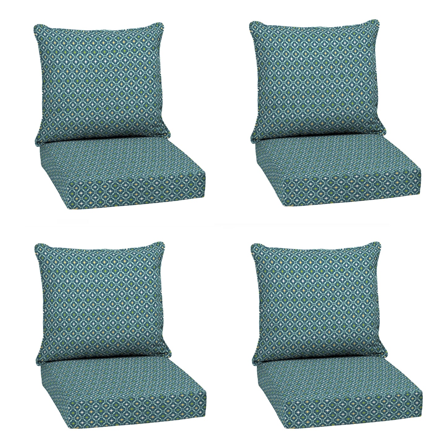Arden Outdoor Foam Deep Seat Cushions Set, 24x24, Premium High-Density Foam, Never Flattens, Weather-Proof for Patio Chair Sofa Couch, Blue Shibori Stripe