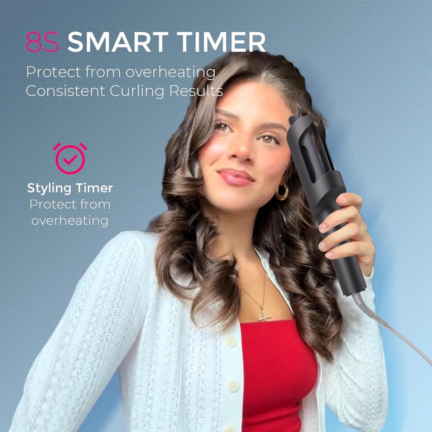 TYMO CURLPRO Automatic Rotating Curling Iron - Beach Waves Curling Wand, Portable Hair Curler, 500 Million Ionic, Dual Voltage & Lightweight for Travel, Ceramic Coating, Metallic Gray 1 inch