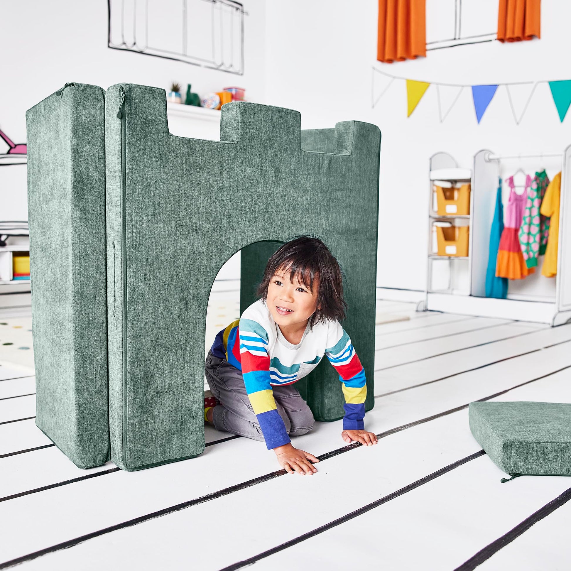 Yourigami Kids and Toddler Play Gym, Playroom Couch Set, Durable Modular Design, Green Meadows