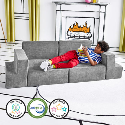 Yourigami Kids and Toddler Play Gym, Playroom Couch Set, Durable Modular Design, Green Meadows
