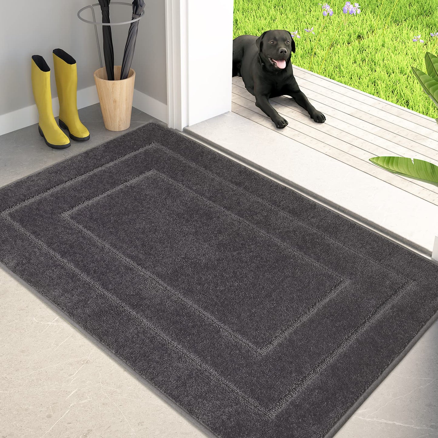 PURRUGS Dirt Trapping Door Mat 32" x 70", Non-Slip/Skid Machine Washable Entryway Rug, Dog Doormat, Super Absorbent Welcome Mat for Muddy Wet Shoes and Paws, Grayish Brown