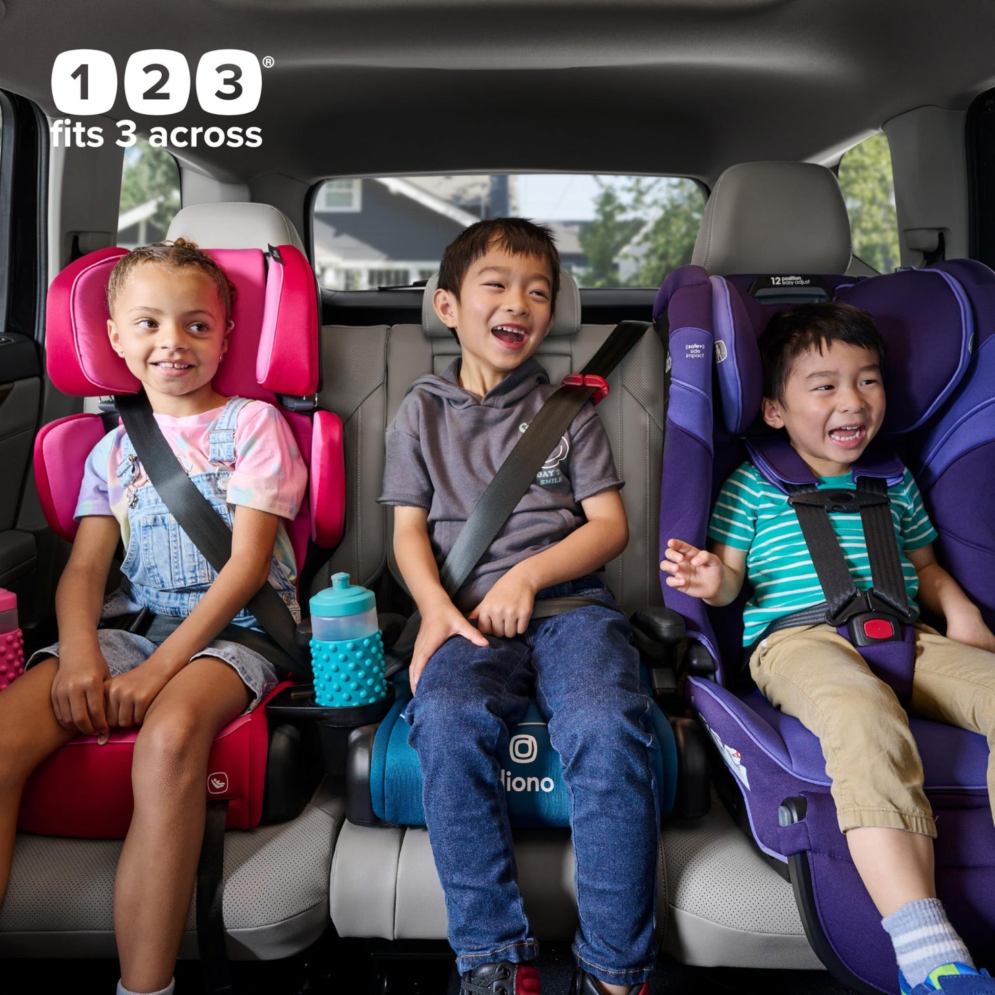 Diono Connect3 RXT Backless Booster, Slim Fit 3-Across in Many Mid-Sized Sedans and SUVs, for Children from 40-120 lbs., Lightweight with Latch connectors