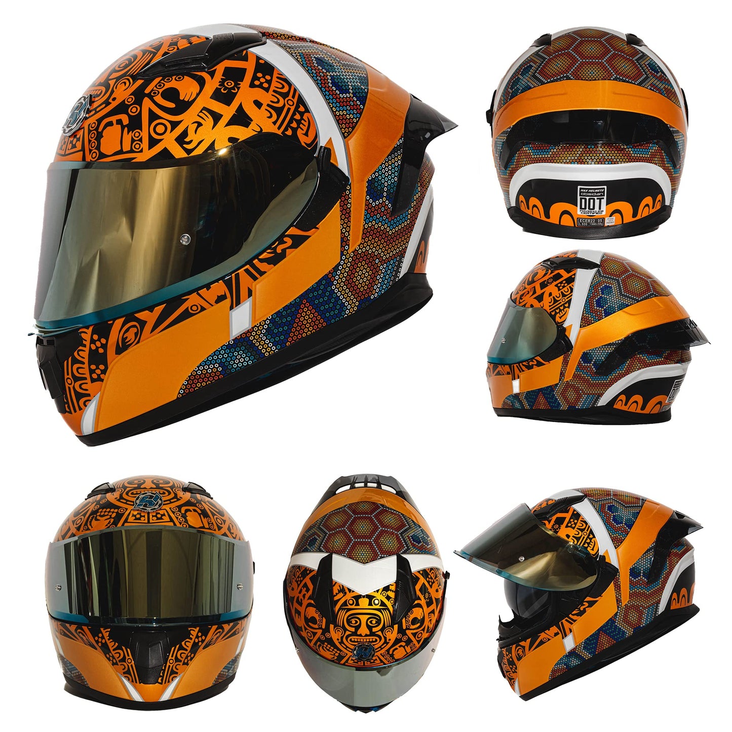 HAX Obsidian Full Face Dual Visor Adult Motorcycle Helmet for Motorbike Street Bike with Pinlock Ready DOT Approved Matte Black Gold L