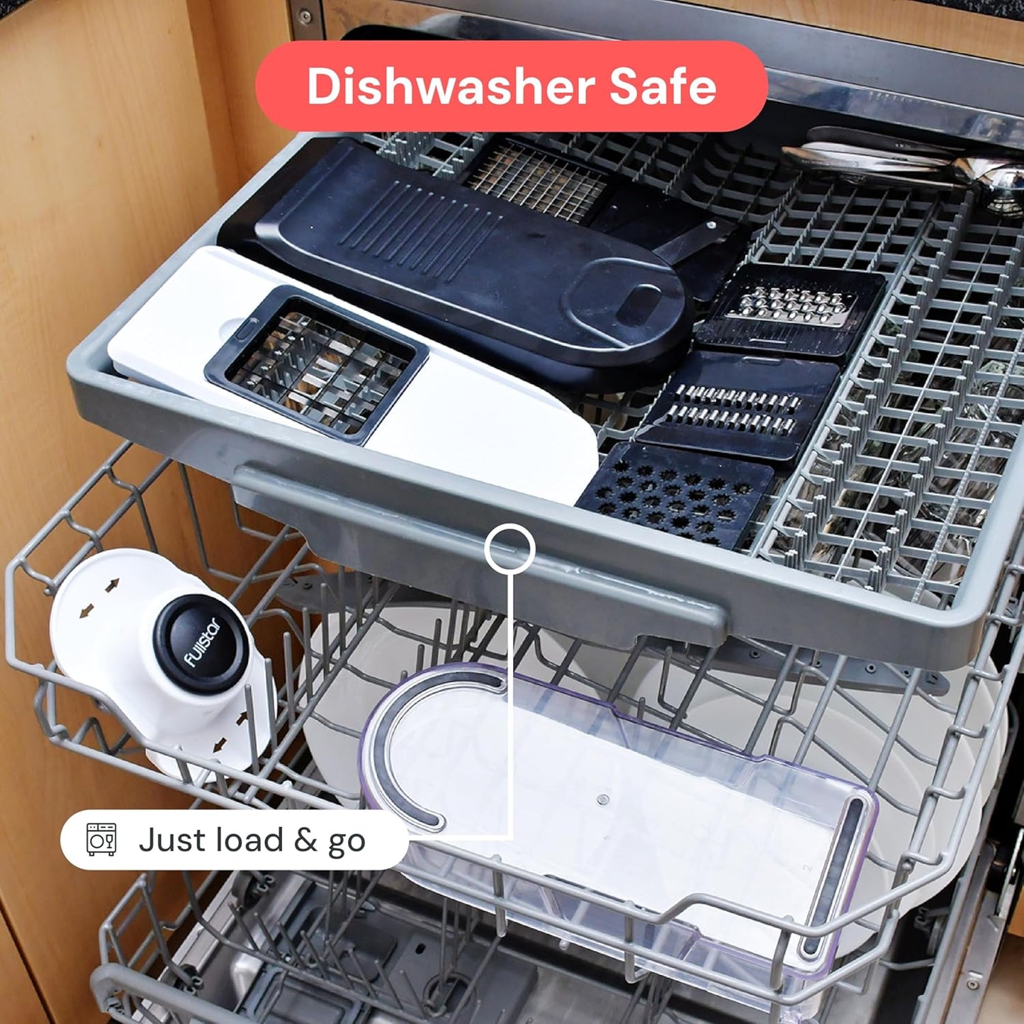 Fullstar Gemüsehacker und Mandolinenschneider - Julienne-Schneider, Würfelschneider, Reibe für Lebensmittel, Gemüse, Zwiebeln, Gurken, Tomaten, Salat, Kartoffeln, Käse - Küchenutensilien & Gadgets (Kompakt 6-in-1, Weiß)