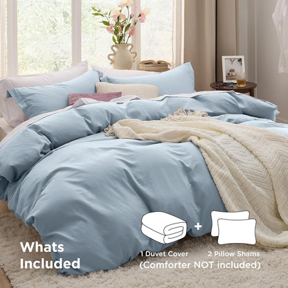 Funda nórdica blanca Bedsure, tamaño Queen, 3 piezas, aspecto de algodón prelavado, juego de cama extrasuave, incluye 1 funda nórdica de 228 x 228 cm con cierre de cremallera y 2 fundas de almohada, edredón no incluido