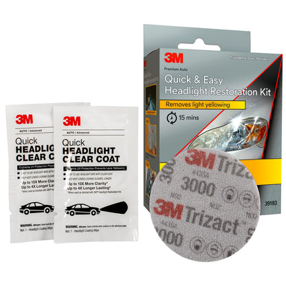 3M Schnell und einfach Scheinwerfer-Restaurierungs-Kit, entfernt leichte Vergilbung in 15 Minuten, 39193, 1 Kit