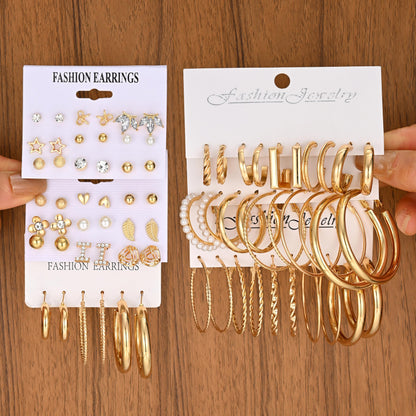 42 Paar goldene Creolen für Damen, Modisches klobiges Perlenohrring-Multipack, gedrehter Statement-Ohrring-Pack, hypoallergene kleine große Creolen für Geburtstagsfeiern (Gold-42 Paare)