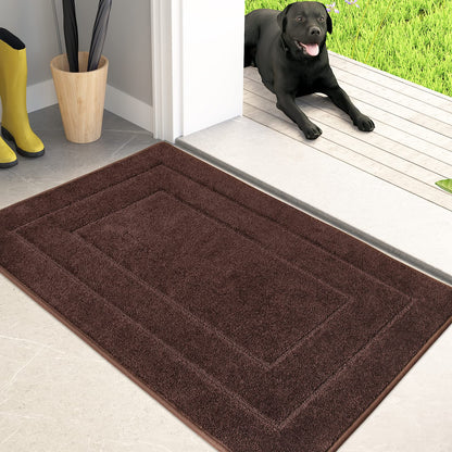 PURRUGS Dirt Trapping Door Mat 32" x 70", Non-Slip/Skid Machine Washable Entryway Rug, Dog Doormat, Super Absorbent Welcome Mat for Muddy Wet Shoes and Paws, Grayish Brown