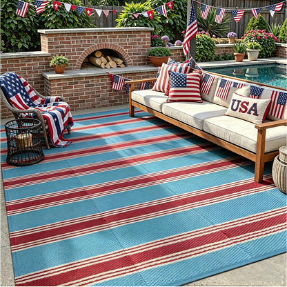 Lahome Outdoor Rugs 8x10 Waterproof, Reversible Outdoor Plastic Straw Rug for Camping Patio, RV Outdoor Rugs Outside, Outdoor Carpet for Porch Deck Backyard Picnic(Blue/Yellow,8'x 10')