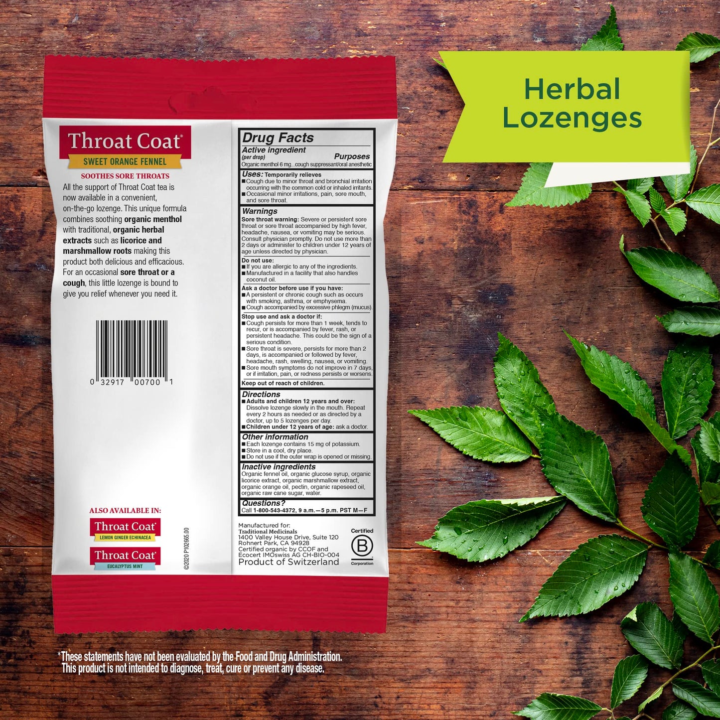 Traditional Medicinals Organic, Throat Coat Lozenges, Lemon Ginger Echinacea - Herbal Cough Drops, Helps Soothe Sore Throat - Non-GMO, Stimulant-Free - 16 Count (Pack of 12)