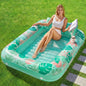SLOOSH Inflatable Tanning Pool Lounger Float, 85" x 57" Extra Large Pool Floats Adult with Pillow, 4 in 1 Suntan Tub Raft Floatie,Sunbathing Bed Lounge for Water Blow Up Ball Pit Party Gifts, XL-Blue