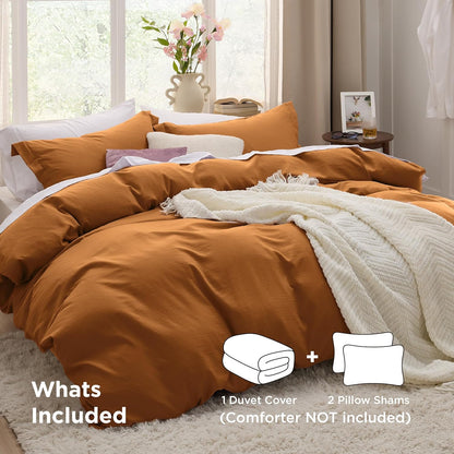 Funda nórdica blanca Bedsure, tamaño Queen, 3 piezas, aspecto de algodón prelavado, juego de cama extrasuave, incluye 1 funda nórdica de 228 x 228 cm con cierre de cremallera y 2 fundas de almohada, edredón no incluido