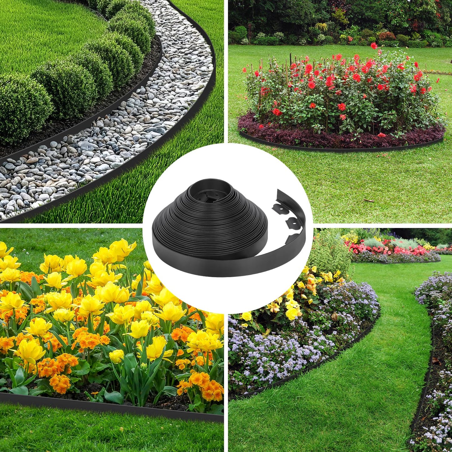 2-Inch x 100 FT Landscape Edging Border with 150 Stakes, Plastic Edging for Landscaping Garden Edging Border, Flexible Landscaping Edging for Garden Flower Beds Yard Lawn Pathway Paver (Black)