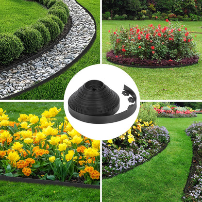 2-Inch x 100 FT Landscape Edging Border with 150 Stakes, Plastic Edging for Landscaping Garden Edging Border, Flexible Landscaping Edging for Garden Flower Beds Yard Lawn Pathway Paver (Black)