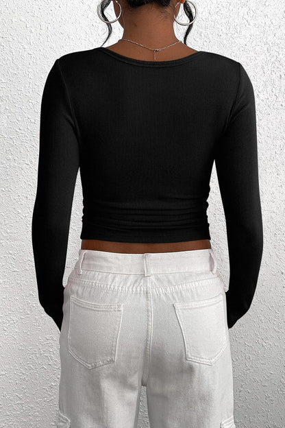 PRETTYGARDEN Damen 2026 Frühling Herbst Langarm Henley T-Shirts Geknöpfte Rippstrick Slim Fit Lässige Basic-Oberteile Bluse