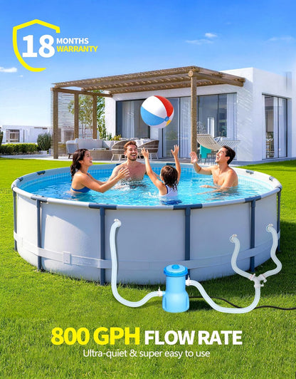 Standard Series Above Ground Pool Filter Pump - 800 GPH Flow Rate | Rapid Circulation & Micro-Debris Filtration, Pool Cartridge Filter Pump System - Keep Water Crystal Clean & Clear-Deep Blue