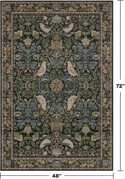 Washable 4x6 Area Rug for Living Room - Soft Moody Rug for Kitchen, Office, Large Entryway