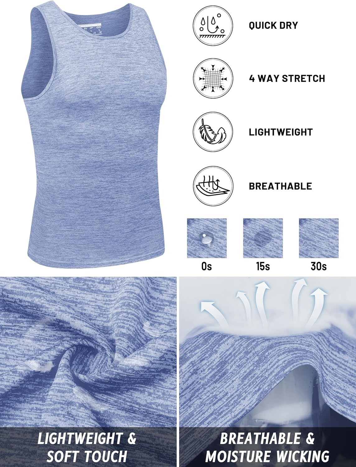 TACVASEN Herren Tanktops Schnelltrocknend Ärmelloses Workout Muskelshirt Sport Bodybuilding Fitness Performance T-Shirts