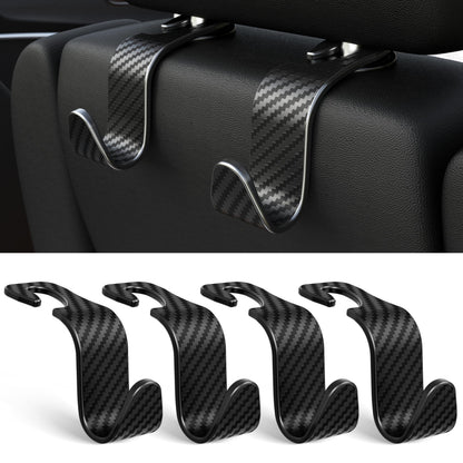 Amooca 4-Pack Car Headrest Hooks Vehicle Storage Organizer for Purses Handbags Groceries Backpack Coats –Holds 55lbs 360° Rotating Black