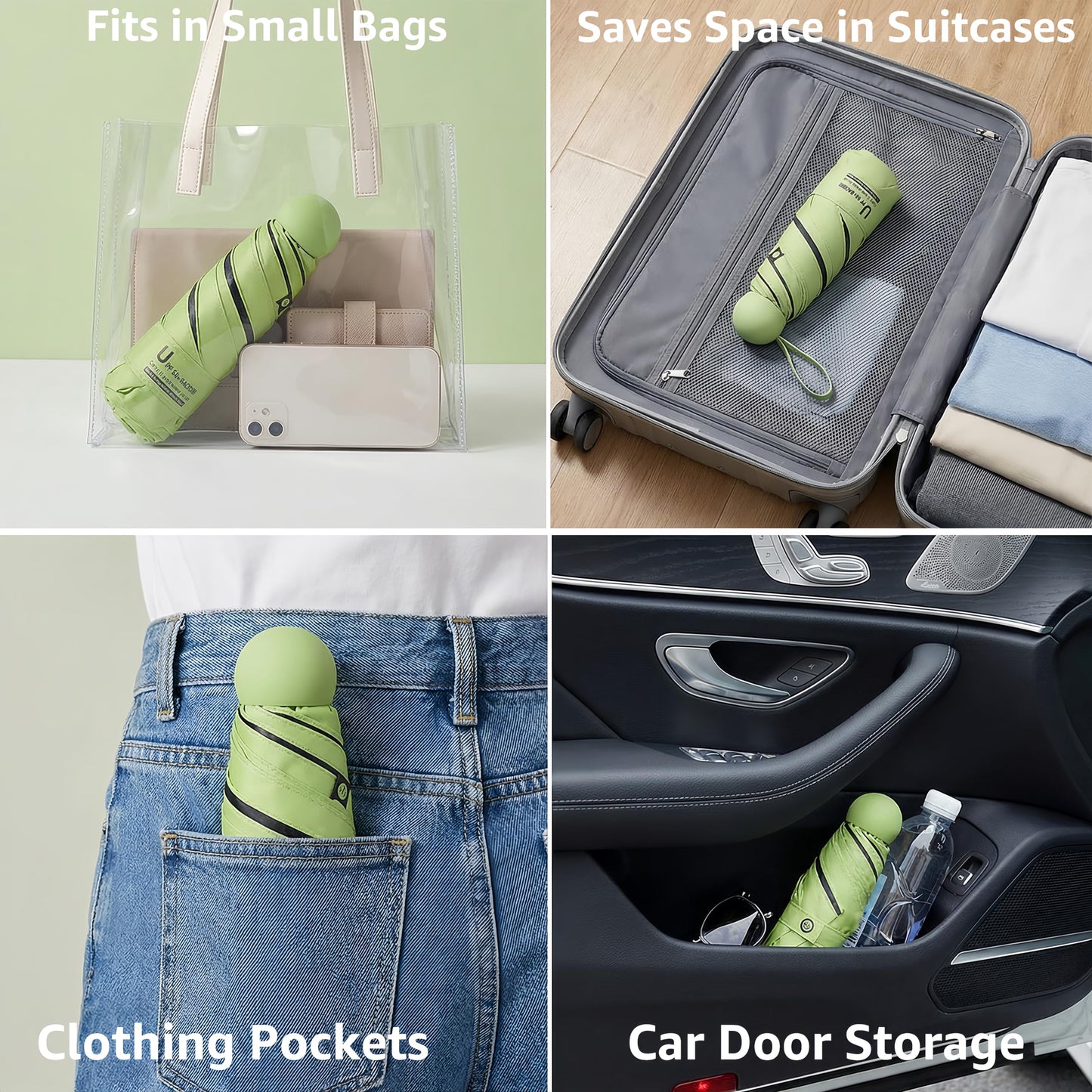 BAODINI Reiseutensilien Mini-Regenschirm für die Handtasche mit Etui Klein Kompakt UV-Sonnenschutz Leicht Winzig Tasche Manuelles Öffnen und Schließen Regenschirm für Damen, Kinder und Herren Passt in Handtasche Rucksack