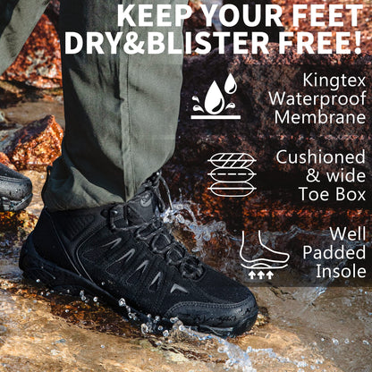SHULOOK Men's Waterproof Hiking Boots Non-Slip Lightweight Mid Top Ankle Boot Breathable Hiker Trekking Shoes