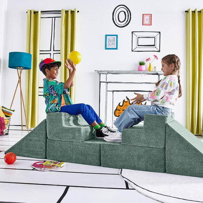 Yourigami Kids and Toddler Play Gym, Playroom Couch Set, Durable Modular Design, Green Meadows