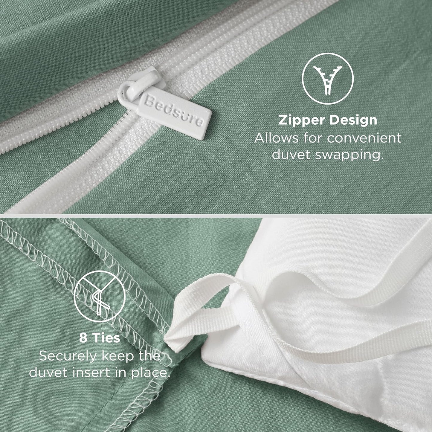 Funda nórdica blanca Bedsure, tamaño Queen, 3 piezas, aspecto de algodón prelavado, juego de cama extrasuave, incluye 1 funda nórdica de 228 x 228 cm con cierre de cremallera y 2 fundas de almohada, edredón no incluido