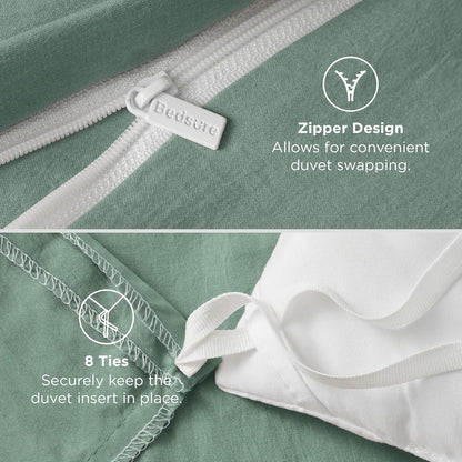 Funda nórdica blanca Bedsure, tamaño Queen, 3 piezas, aspecto de algodón prelavado, juego de cama extrasuave, incluye 1 funda nórdica de 228 x 228 cm con cierre de cremallera y 2 fundas de almohada, edredón no incluido