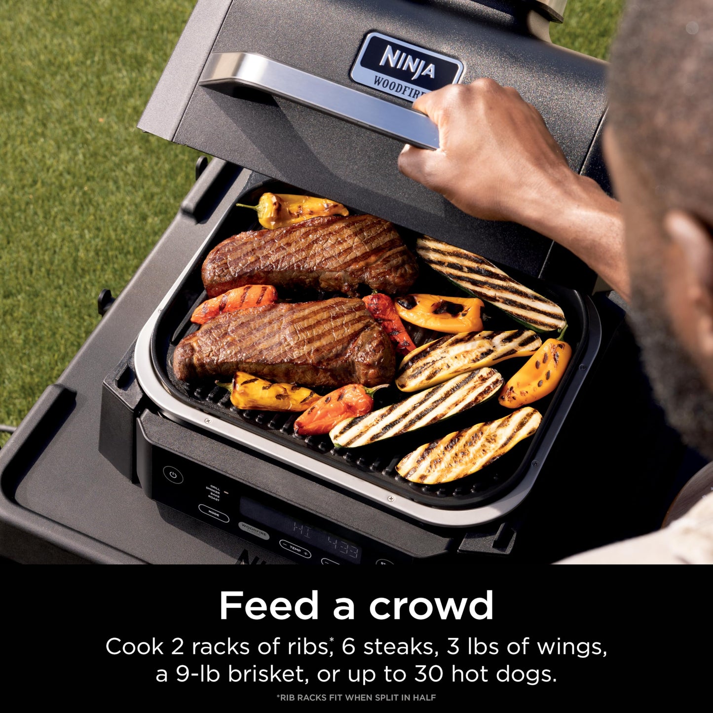 Ninja Woodfire Outdoor Grill & Smoker, 6-in-1 Functionality, Grill, Smoke, Bake, Roast, Air Fry, Broil, Authentic Woodfire Flavors, Electric Heat, OG321
