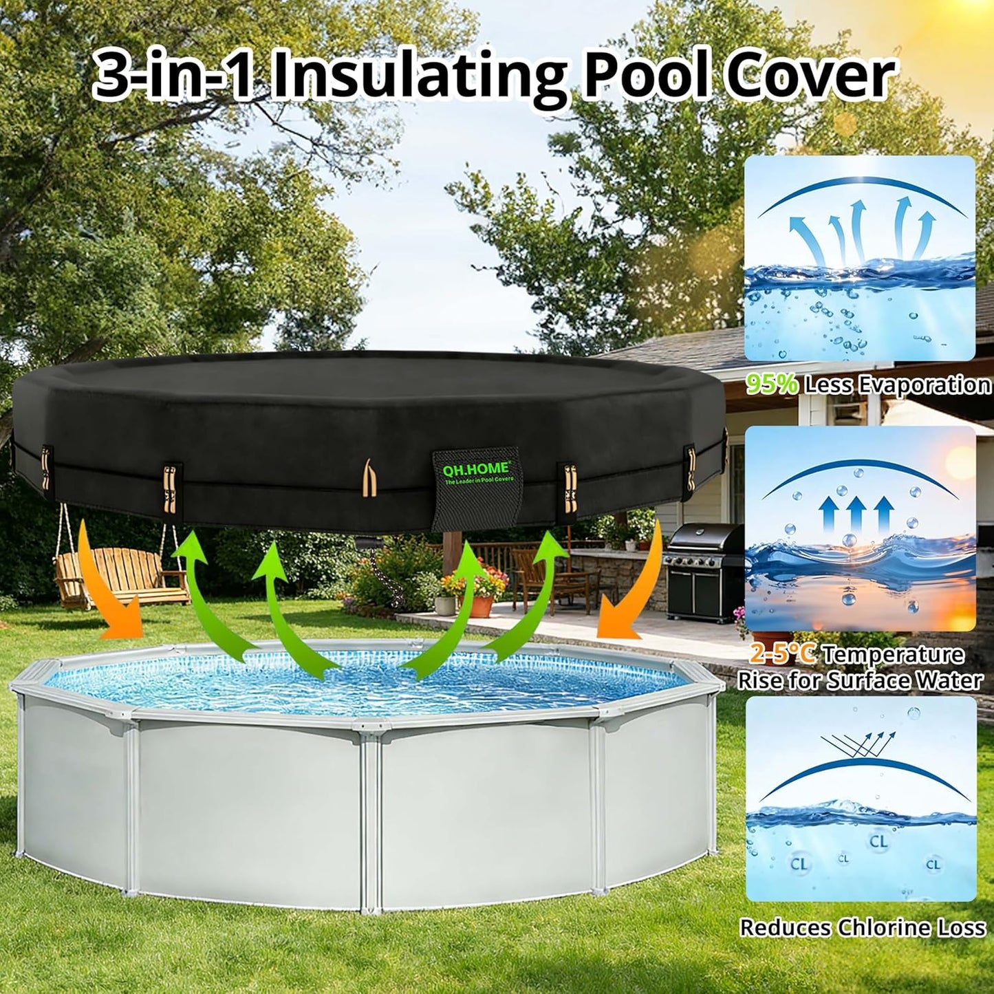 Qh.Home Winter Pool Cover for 27FT Round Steel Wall Pool
