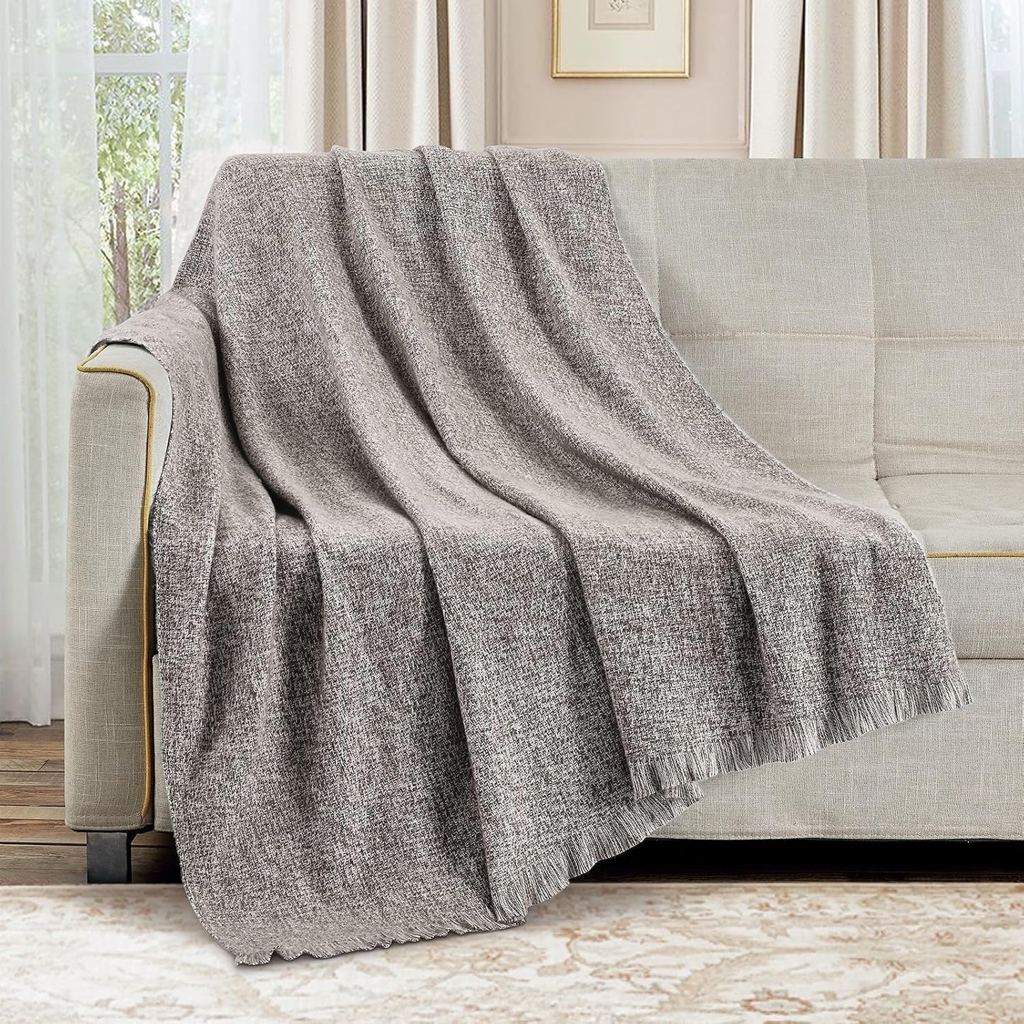 Cozy Up with the BOURINA Faux Cashmere Fringe Throw Blanket
