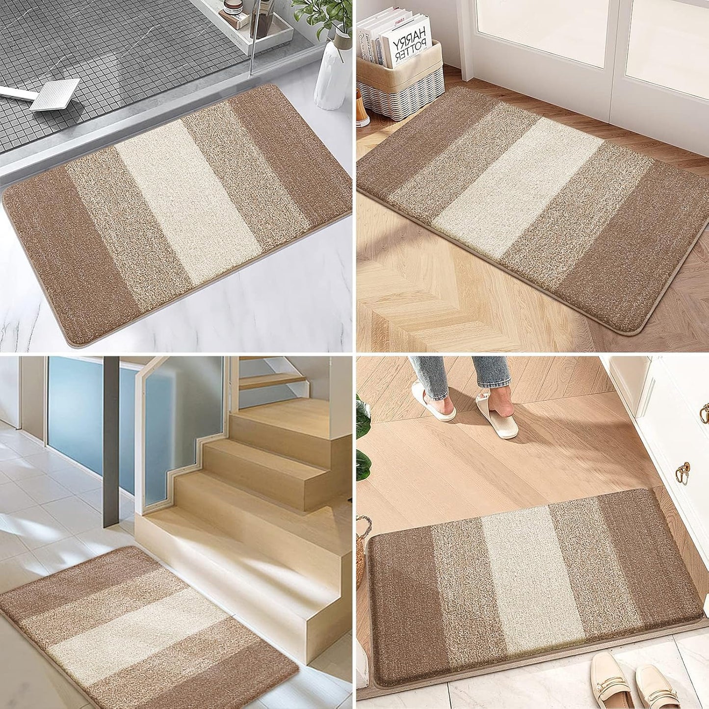 Grandaily Fußmatte für Innenbereich, 50 x 80 cm, rutschfest, Schmutzfänger, saugfähig, für die Haustür, waschbar, gestreift, für den Innenbereich, flach, Willkommensmatte, Eingangsmatte, Grau