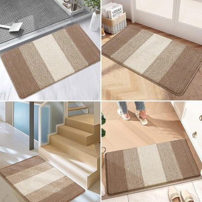 Grandaily Fußmatte für Innenbereich, 50 x 80 cm, rutschfest, Schmutzfänger, saugfähig, für die Haustür, waschbar, gestreift, für den Innenbereich, flach, Willkommensmatte, Eingangsmatte, Grau