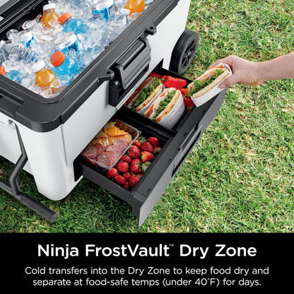 Ninja FrostVault 45QT Cooler with Wheels | Insulated with Temp Dry Storage Drawer | Keeps Ice Cold for Days | for The Beach, Camping, Picnics & More | Halocline Green | FB245TL
