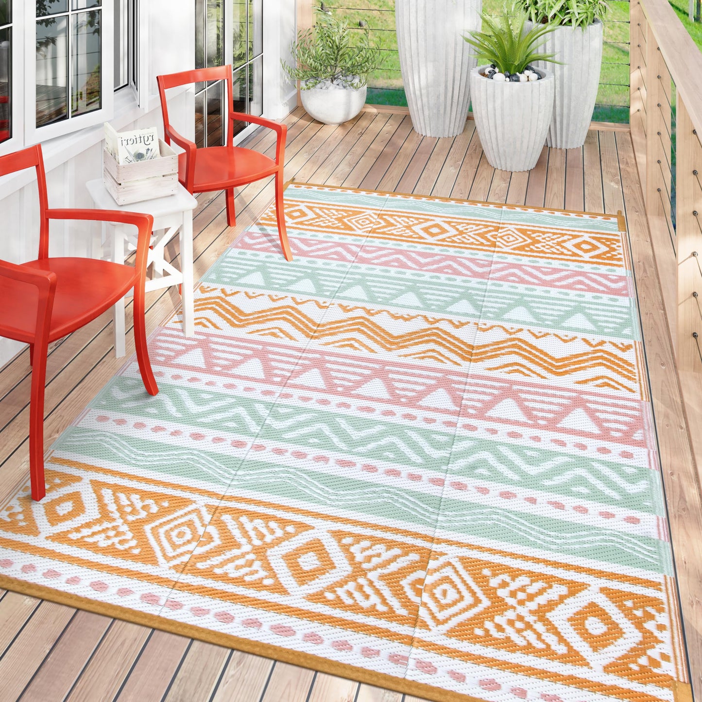 Lahome Outdoor Rugs 8x10 Waterproof, Reversible Outdoor Plastic Straw Rug for Camping Patio, RV Outdoor Rugs Outside, Outdoor Carpet for Porch Deck Backyard Picnic(Blue/Yellow,8'x 10')