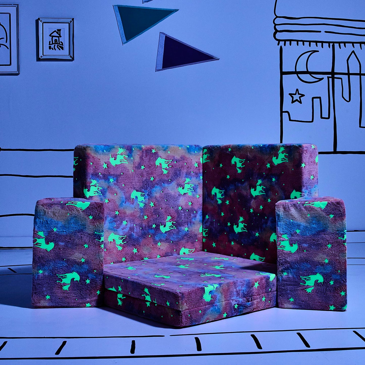 Yourigami Kids and Toddler Play Gym, Playroom Couch Set, Durable Modular Design, Green Meadows