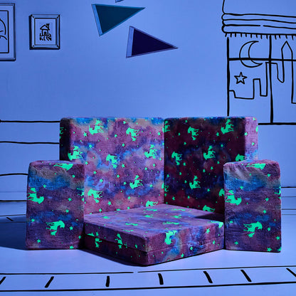Yourigami Kids and Toddler Play Gym, Playroom Couch Set, Durable Modular Design, Green Meadows