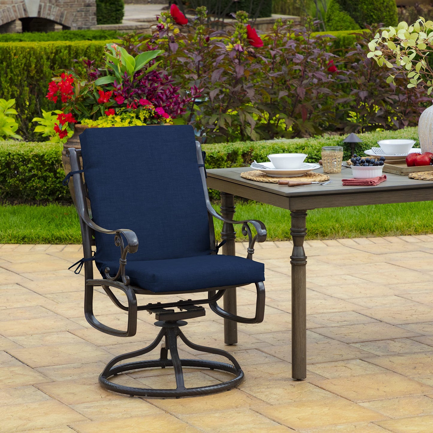 Arden 2-Pack Outdoor Patio Dining Chair Cushion, 20x44, Rain-Proof Seat Pad, Fade-Resistant Outdoor Cushion Black Cabana Stripe