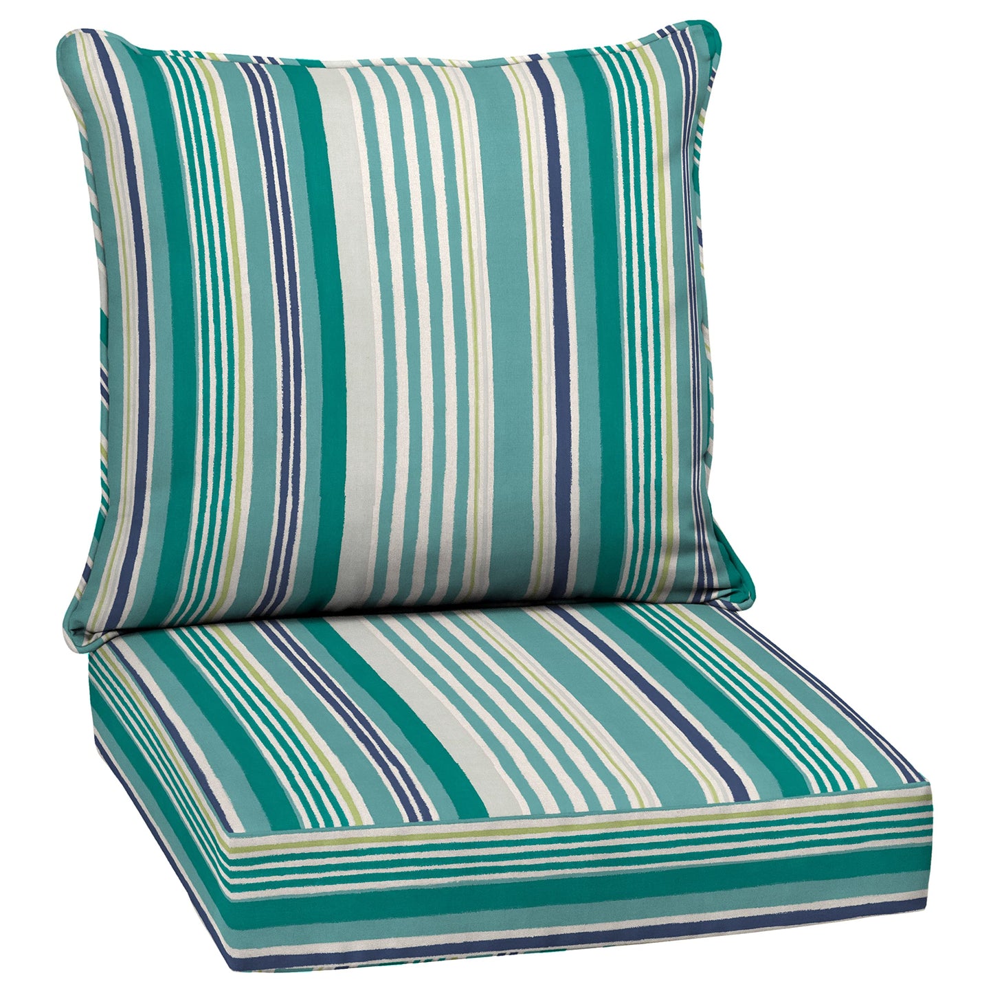 Arden Outdoor Foam Deep Seat Cushions Set, 24x24, Premium High-Density Foam, Never Flattens, Weather-Proof for Patio Chair Sofa Couch, Blue Shibori Stripe