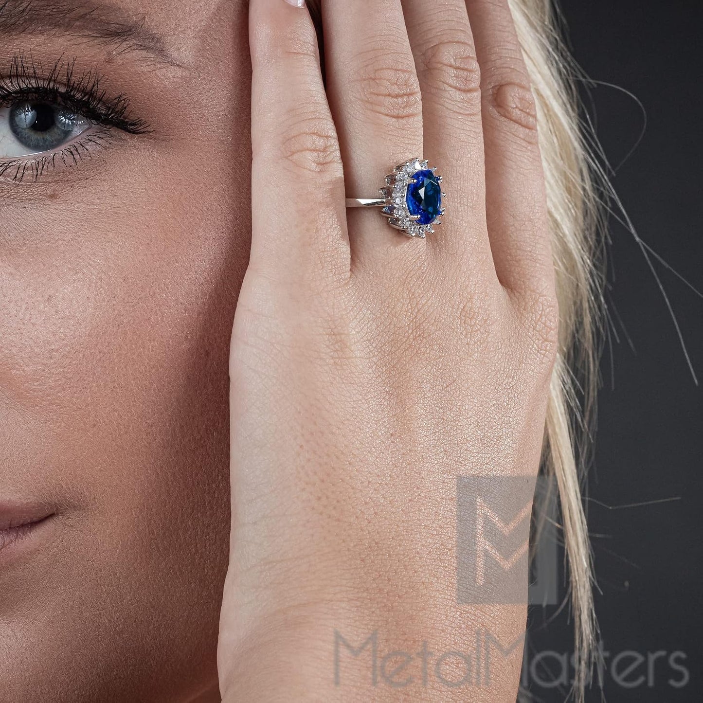 Solid Sterling Silver Kate Middleton's Engagement Ring with Simulated Sapphire Blue Color Cubic Zirconia
