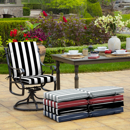 Arden 2-Pack Outdoor Patio Dining Chair Cushion, 20x44, Rain-Proof Seat Pad, Fade-Resistant Outdoor Cushion Black Cabana Stripe